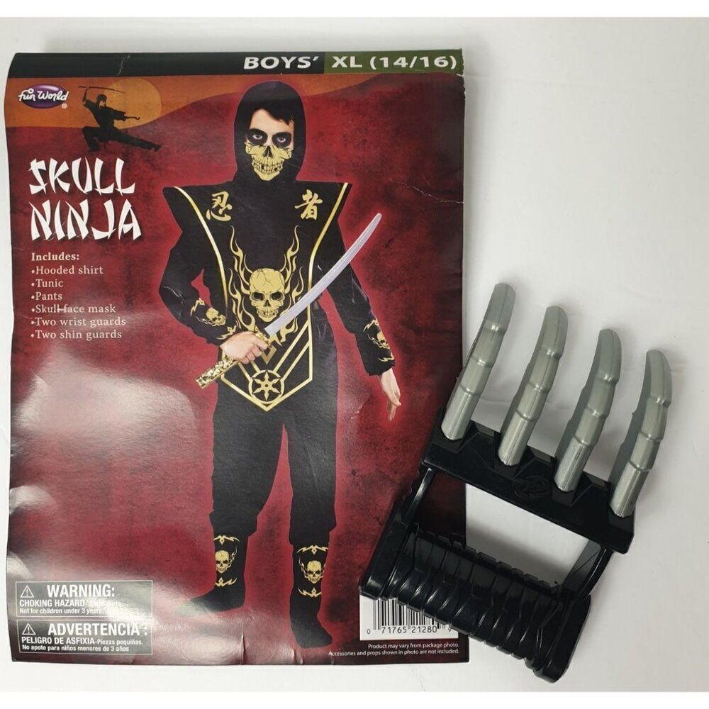 Skull Ninja Costume Boys XL Deluxe Complete plus Bonus Hand Claw